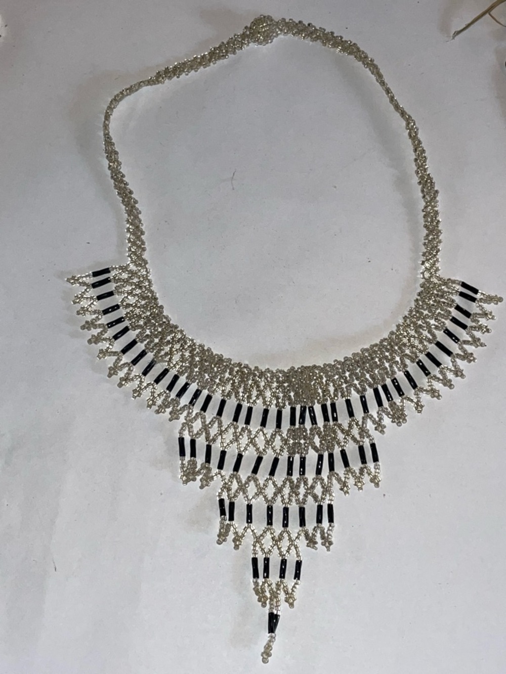 3/$10 Fashion Jewelry Handcrafted Black and Silver Beaded Fringe Necklace